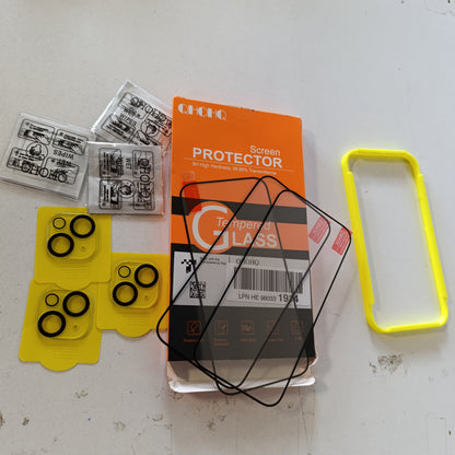 267304 - QHOHQ Mbrojtës Ekrani 3 copë qelqi të temperuar për iPhone 15 (6.1 inç) me 3 mbrojtës kamerash, Fortësi 9H