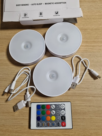 223360 - Drita RGB me sensor lëvizjeje, 16 LED, pa tel, 13 ngjyra, 3 mënyra, ngjitës magnetik, bateri e rikarikueshme 1000 mAh
