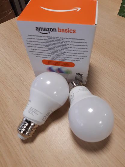 172358 - AMAZON BASICS Llambë LED Inteligjente, Ndryshon Ngjyrë, E27, 8W (Ekuivalente me 60W), Funksionon Vetëm me Alexa, Pako Prej 2, Shumëngjyrëshe