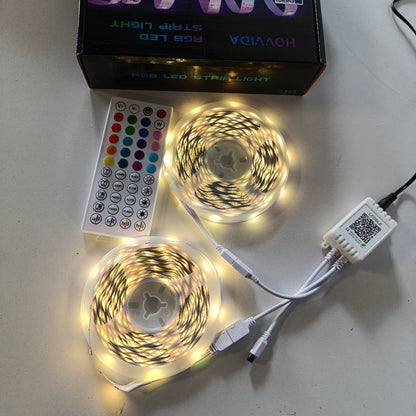197489 - HOVVIDA Shirit LED 20M, 30 LED/Metër, Seti 2x10M, RGB 24V, 600 LED, Me Aplikacion dhe Telekomandë, Sinkronizim Muzikor, Modalitet Kohëmatësi, Përdorim për Dhomë Gjumi, Dhomë Lojërash, Festë, Festival