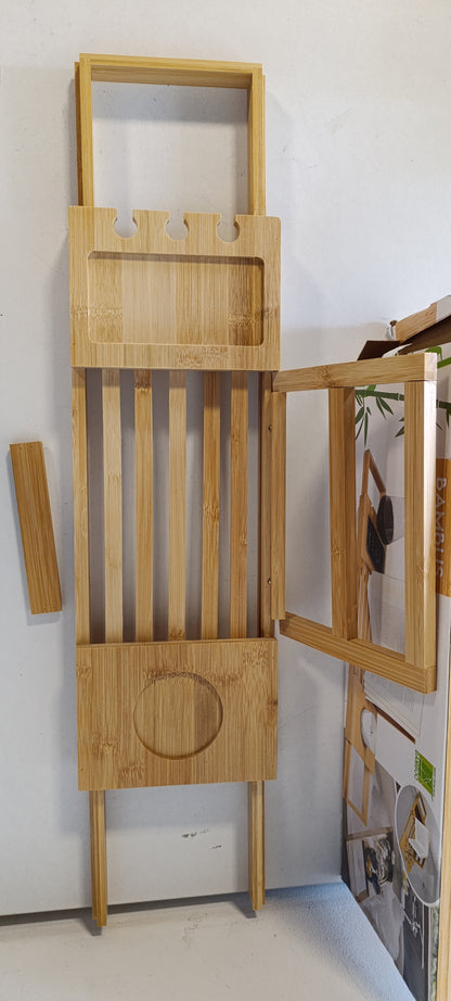 214827 - ALPINA Tabaka Banjoje prej Druri 50-92 x 18 x 4 cm, Dekorim Banjoje prej Bambuje me Mbajtëse Libri dhe Mbajtëse Tableti, PËRFSHIN Mbajtëse Filxhani, Ngjyrë Kafe