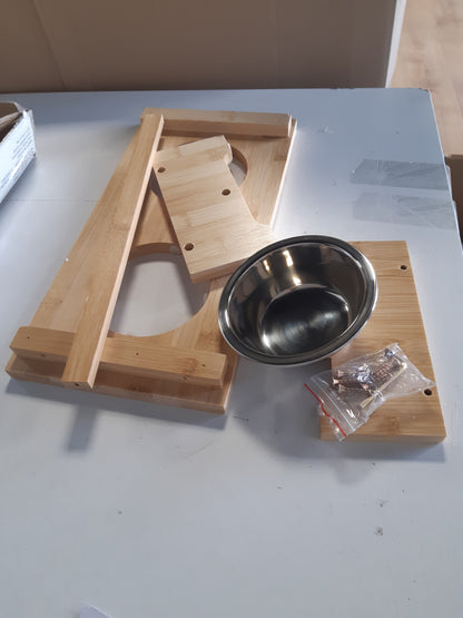 256593 - Tas i ngritur prej bambuje për qen Lionto, 40x20x10 cm, Tas i dyfishtë për qen dhe mace, 2 tasa çeliku inox Ø 11 cm, 350 ML secila, jo-rrëshqitës