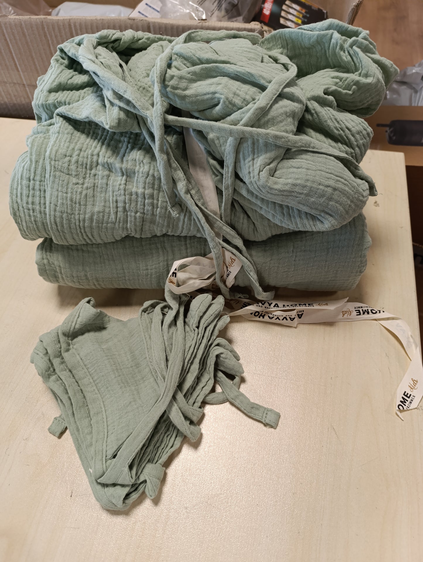 213136 - ALAVYA HOME Set Dekorimi për Shtrat Shtëpie me 3 Pjesë, 100% Pambuk Muslin Organik, I Certifikuar GOTS