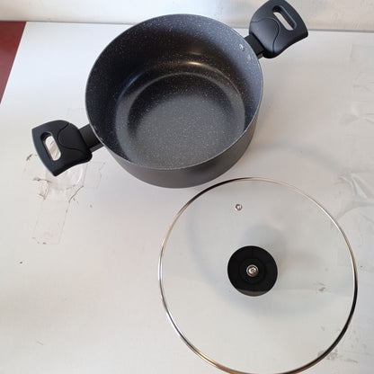 218432 - PROGRESS Tenxhere alumini e temperuar 24cm (2.76L) me kapak qelqi të temperuar, shtresë qeramike mermeri jo-ngjitëse, e përputhshme me të gjitha sobat, përfshirë induksionin