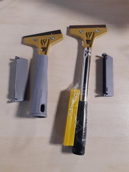 165028 - QWORK® Set 2 Pjesë Heqës Letër-muri (30 cm/22 cm), me 20 Tehe Zëvendësuese (10 cm të Gjera, 0.6 mm të Trasha) - Për Heqjen e Letër-murit, Ngjitësit të Pllakave të Dyshemesë, Bojës dhe Afisheve