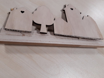 201178 - LOGBUCH-VERLAG Rresht Shtëpish prej Druri, Madhësi 30 x 17 x 5 cm, Shtëpi të Pavarura për Dekorim, Ngjyra Bardhë Natyrale