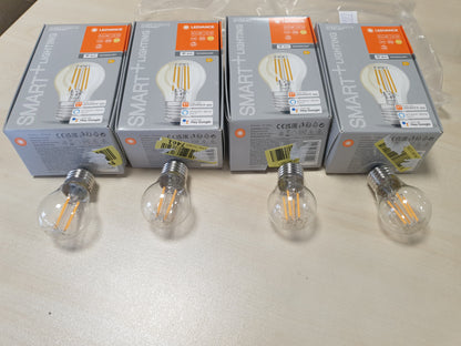 222922 - LEDVANCE Llampa LED inteligjente me teknologji Wi-Fi, bazë E27, 2700K, në formë pike loti, zëvendësim për llambat inkandeshente 40W, kontrollueshme me Alexa dhe Google, pako me 4