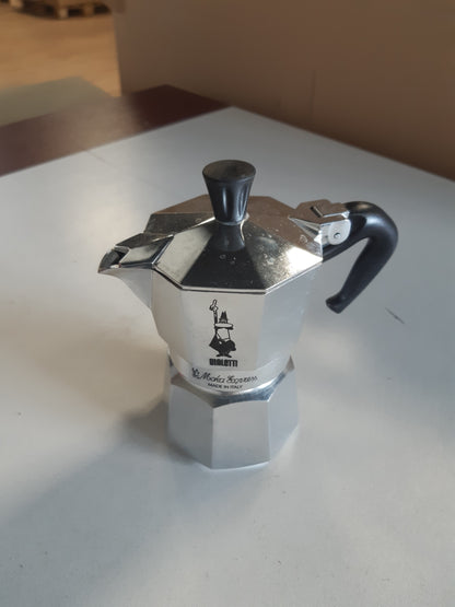 246552 - BIALETTI Moka Express Makinë kafeje alumini për sobë (2 gota), 90 mililitra, argjend/e zezë, 8 x 11 x 11 cm