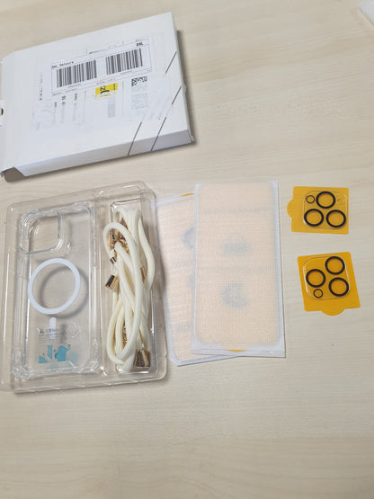 269223 - GUtttGU Rrip i shkëputshëm telefoni për iPhone 15 Pro Max me rrip, rrip i gjatë bezhë për qafën dhe kordon i shkurtër për kyçin e dorës, mbrojtës transparent telefoni i pajtueshëm me MagSafe + mbrojtës ekrani + mbrojtës kamerash
