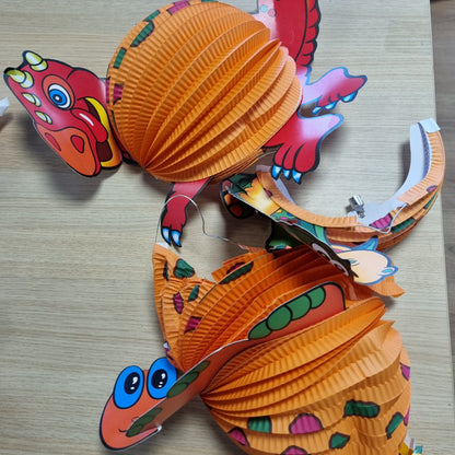 257692 - Fener BLUELVES me motive dinosauri, Pako me 3 fenerë letre, Fenerë dinosauri për Ditën e Shën Martinit dhe dekorime për paradën e fenerëve të Halloween-it