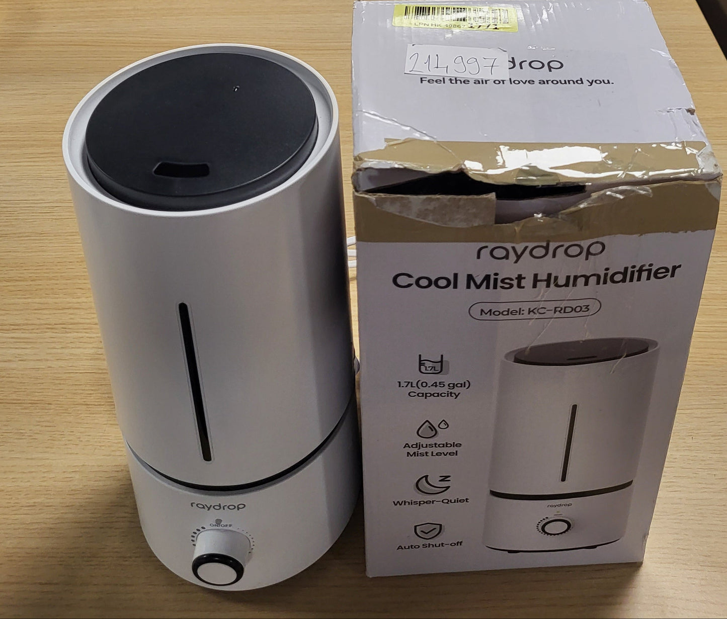 214997 - RAYDROP Lagështues ajri për dhoma gjumi dhe dhoma fëmijësh, Lagështues ultrasonik 1.7L, fikje automatike