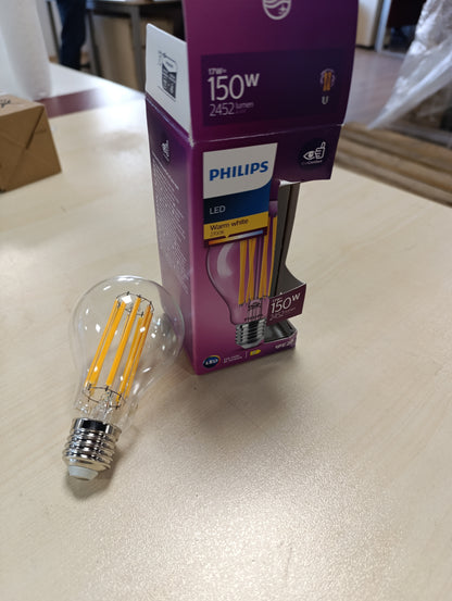 224566 - PHILIPS Llambë filamenti LED Classic E27, 150 W, llambë LED me dritë të bardhë të ngrohtë, ndriçim LED që kursen energji, transparente