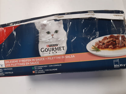 250482 - PURINA GOURMET PERLE DELIGHTS në Salcë, Ushqim i Lagësht për Mace me Pulë dhe Mish Viçi, 60 bustina me nga 85g