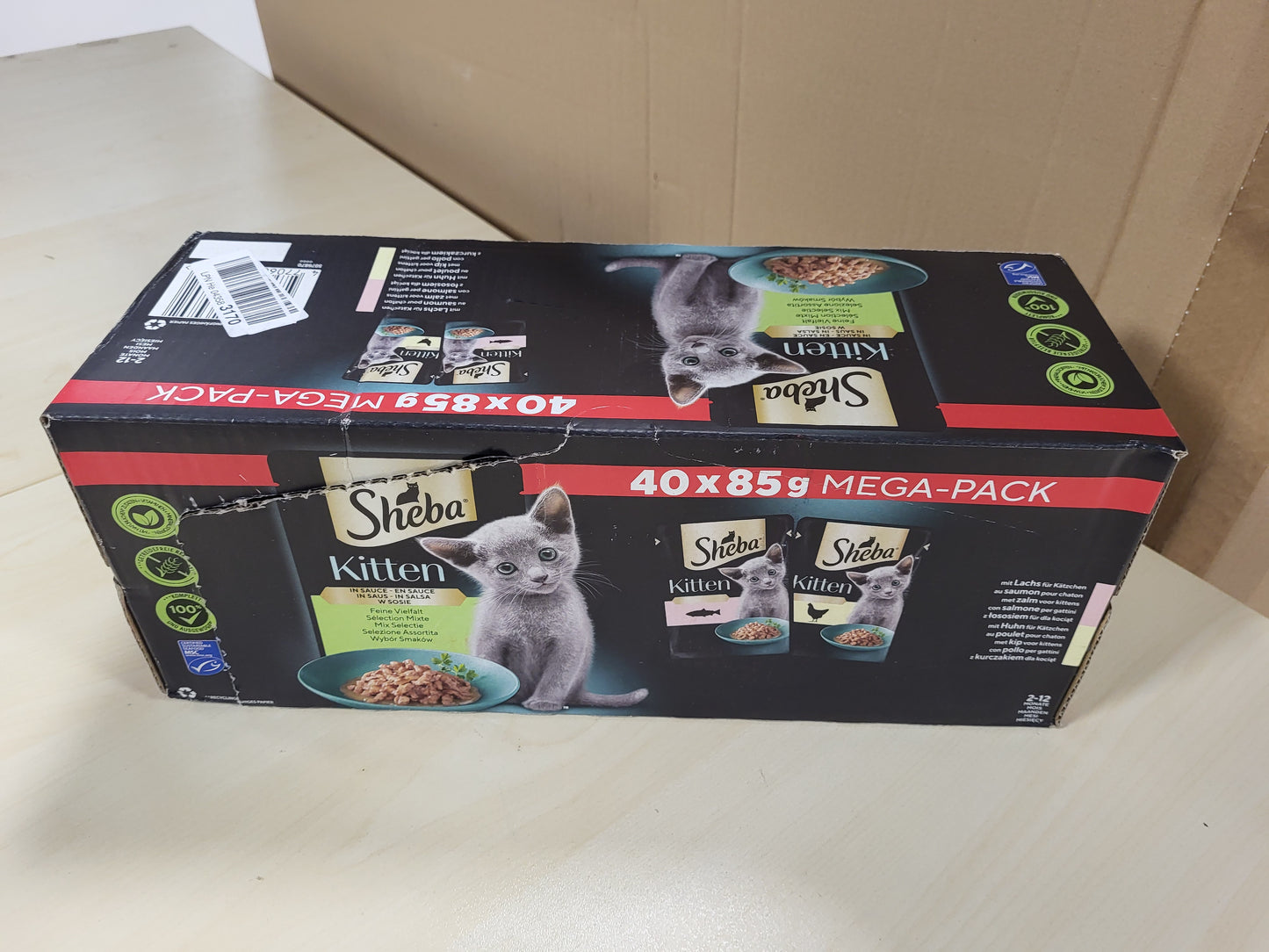 213675 - SHEBA Ushqim i lagësht për kotele, 40 qese x 85g, varietet me salmon dhe pulë në salcë