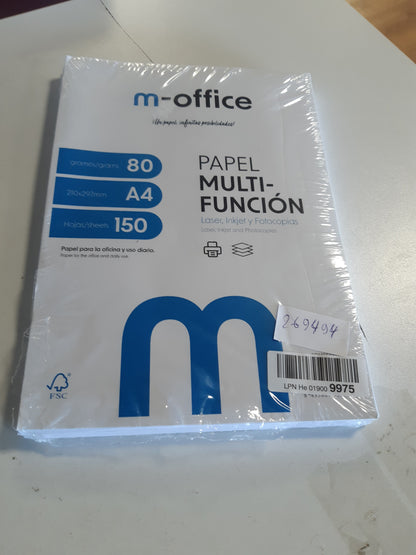 269494 - Pako Letre A4 80gsm, 150 Fletë, Letër Shumëfunksionale për Printerë Inkjet dhe Laser, Fletë A4 210 x 297 mm Ideale për Zyrë dhe Përdorim në Shtëpi · m-office (150 fletë)