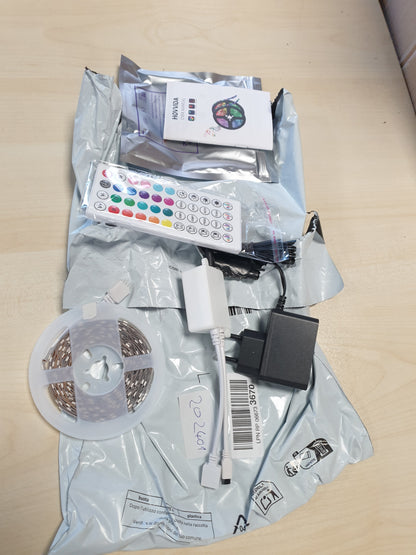 202401 - HOVVIDA - Shirit LED RGB 5050, me Aplikacion dhe Telekomandë, Modalitet Muzike dhe Kohe, Përshtatshëm për Dhomë, Dhomë Ndenjeje, Kuzhinë, Dhomë Gjumi, Bar, Festë - 5M
