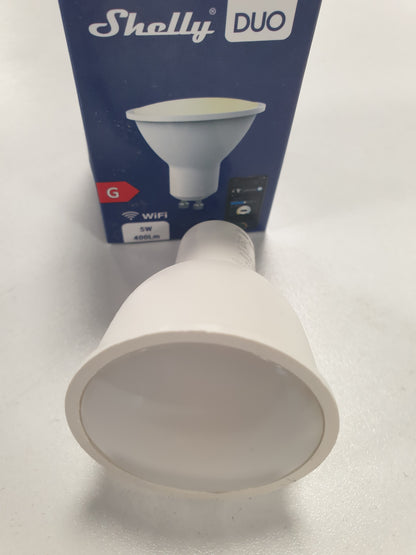 167868 - SHELLY Llambë LED Duo Smart Home, GU10, 5W, 400LM, 100-240V AC, e kontrollueshme me aplikacion dhe Wi-Fi, Pajtueshme me Alexa dhe Google Home, Me Errësim, E Bardhë e Ngrohtë dhe e Ftohtë, Kursim Energjie