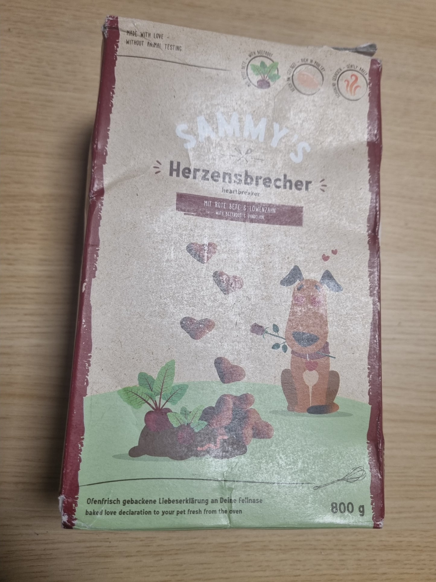225294 - SAMMY'S HEARTBREAKERS Ushqime të Pjekura për Qen, 800 g, Me Panxhar dhe Luleradhiqe, Pa Sheqer të Shtuar