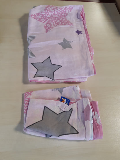 209177 - AMINATA KIDS Set çarçafësh Flanel për fëmijë, 100x135cm, me motive yjesh, për vajza, Rozë, Pambuk, me Zinxhir YKK