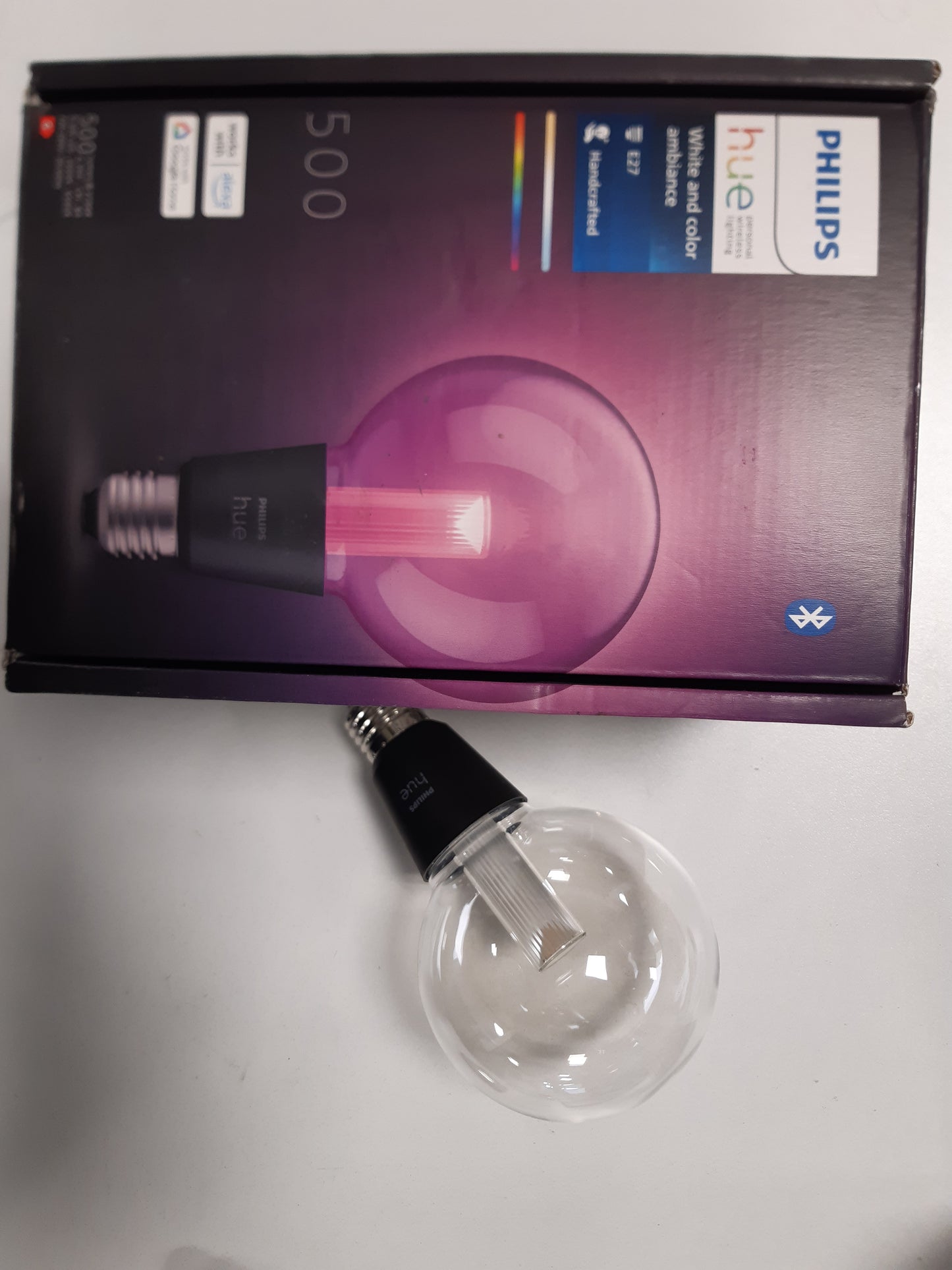 235022 - Philips Llambë LED inteligjente Hue White & Color Ambiance Lightguide, G95, llamba LED me errësim, 16 milionë ngjyra, kontroll inteligjent i dritës me zë dhe aplikacion