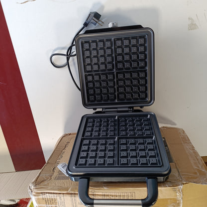 162395 - YASHE - Makinë për Vaflet Katrore me 4 Feta, 5 Nivele Skuqjeje, Dritë Treguese, Rezistente ndaj Derdhjeve, Shtresë Jo-ngjitëse, Fuqi 1200W, Ngjyra Argjendi/Zezë