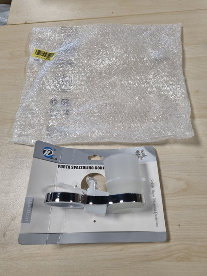 223731 - IPEA Mbajtëse furçe dhëmbësh vetëngjitëse për mur me gotë të dyfishtë, dizajn modern, kromuar