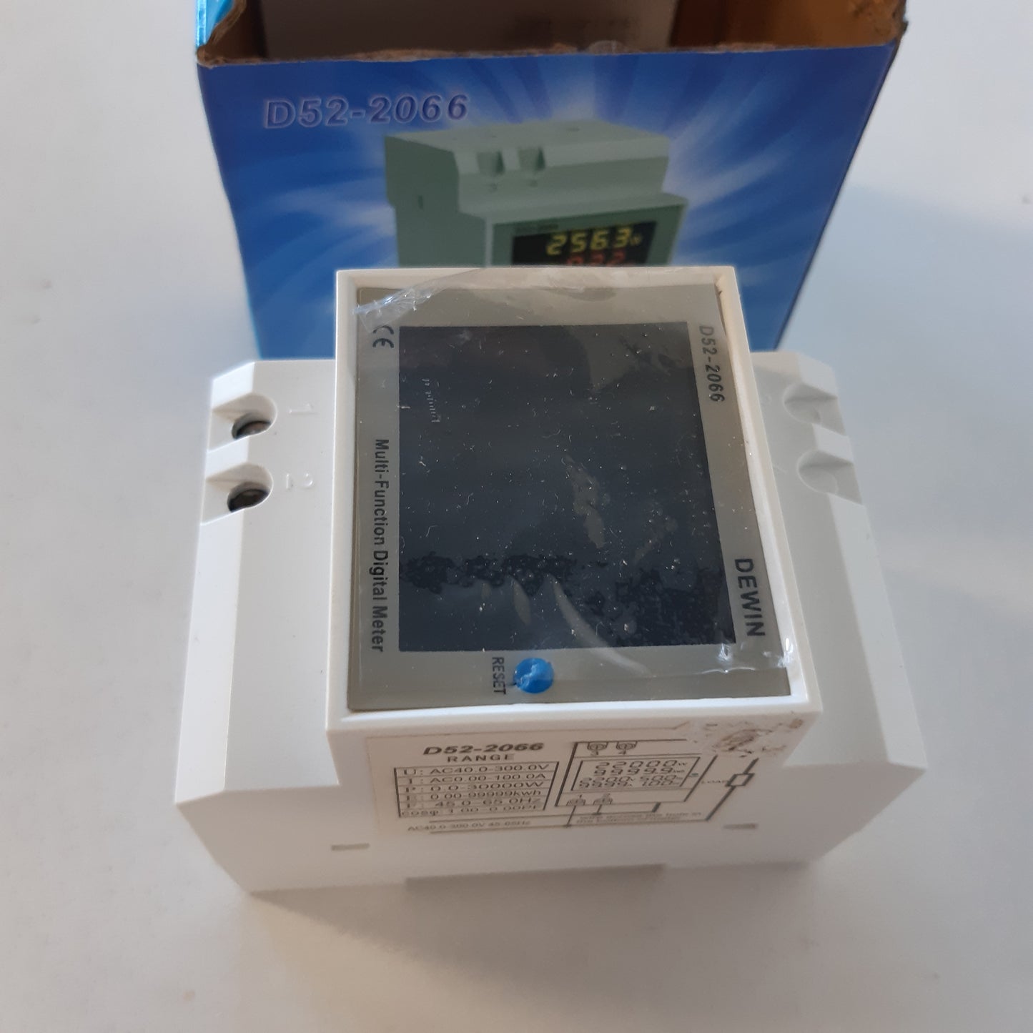 167961 - DEWIN Matës Energjie Elektrike me Një Fazë 6 në 1, Vatmetër, Voltmetër, Ampermetër, 100A AC 40-300V, Matës Shinë DIN me Ekran LCD