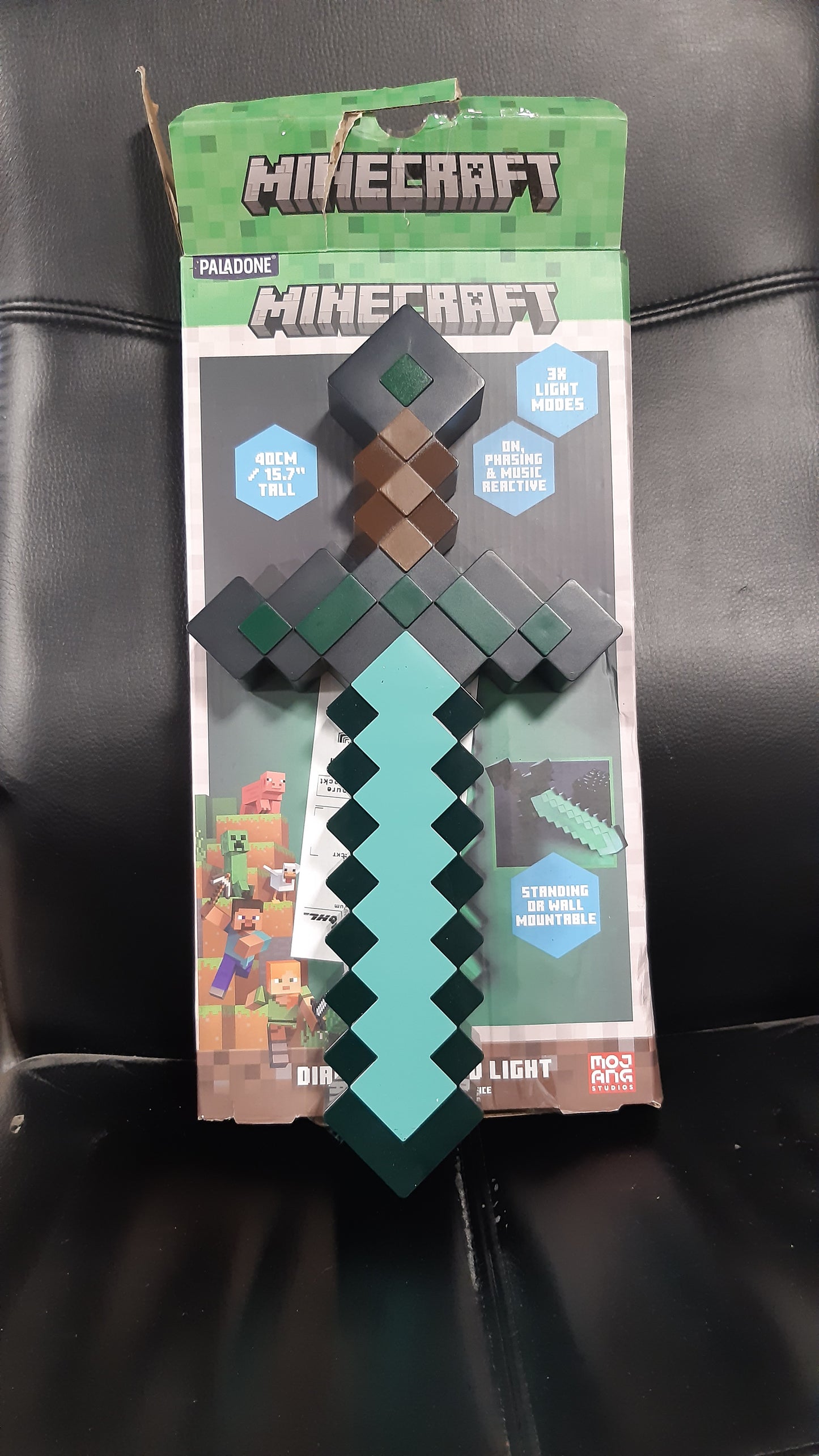 222364 - MINECRAFT - Drita me Shpatë Diamanti, 3 mënyra dinamike drite me përgjigje zanore, dekor dhome lojtarësh, i mundësuar nga USB ose bateri