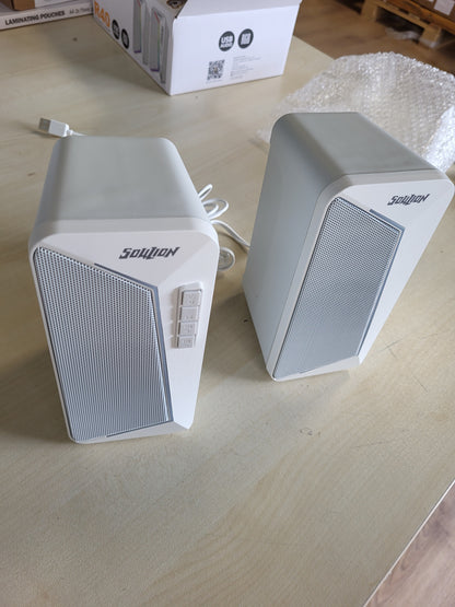 266568 - SOULION Altoparlantë Kompjuteri R40, Altoparlantë PC 2.0 me Fuqi USB, Altoparlantë Lojërash për Desktop me Buton Kontrolli të Volumit, Bluetooth 5.3, për Laptopë dhe Tableta (të Bardha).