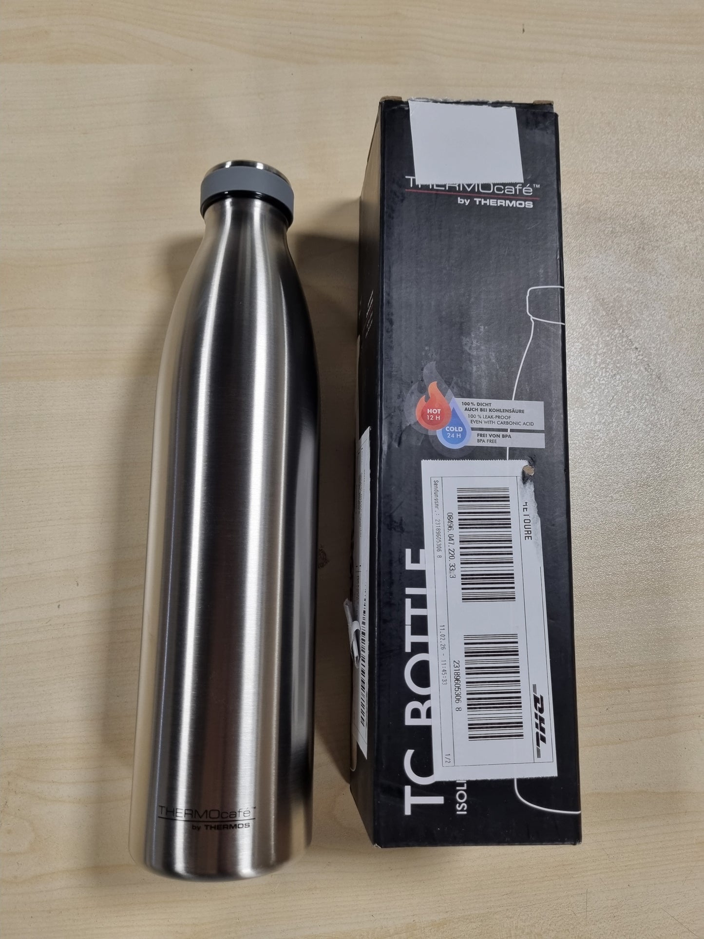 222823 - THERMOS TC BOTTLE THERMOcafé qilim çeliku inox 1.00l, shishe e izoluar, mban pijet të ngrohta për 12 orë dhe të ftohta për 24 orë, e papërshkueshme nga rrjedhjet