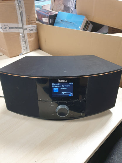 188665 - HAMA Radio Interneti DAB & Radio Dixhitale DIR150BT me Bluetooth, DAB+, WLAN, Spotify, Amazon Music, FM, USB, AUX, 90W, Ekran me Ngjyra, Ore Alarmi dhe Telekomandë, Materiali i Zi