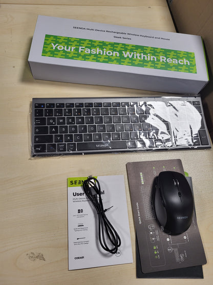 267945 - SEENDA Tastierë dhe Maus Bluetooth COE401, Set Pa Tel për Windows/Mac/iPad/Android, Tastierë metalike ultra e hollë, Maus i qetë, Lidhet me 3 pajisje, Paraqitje QWERTZ, Ngjyra: Gri