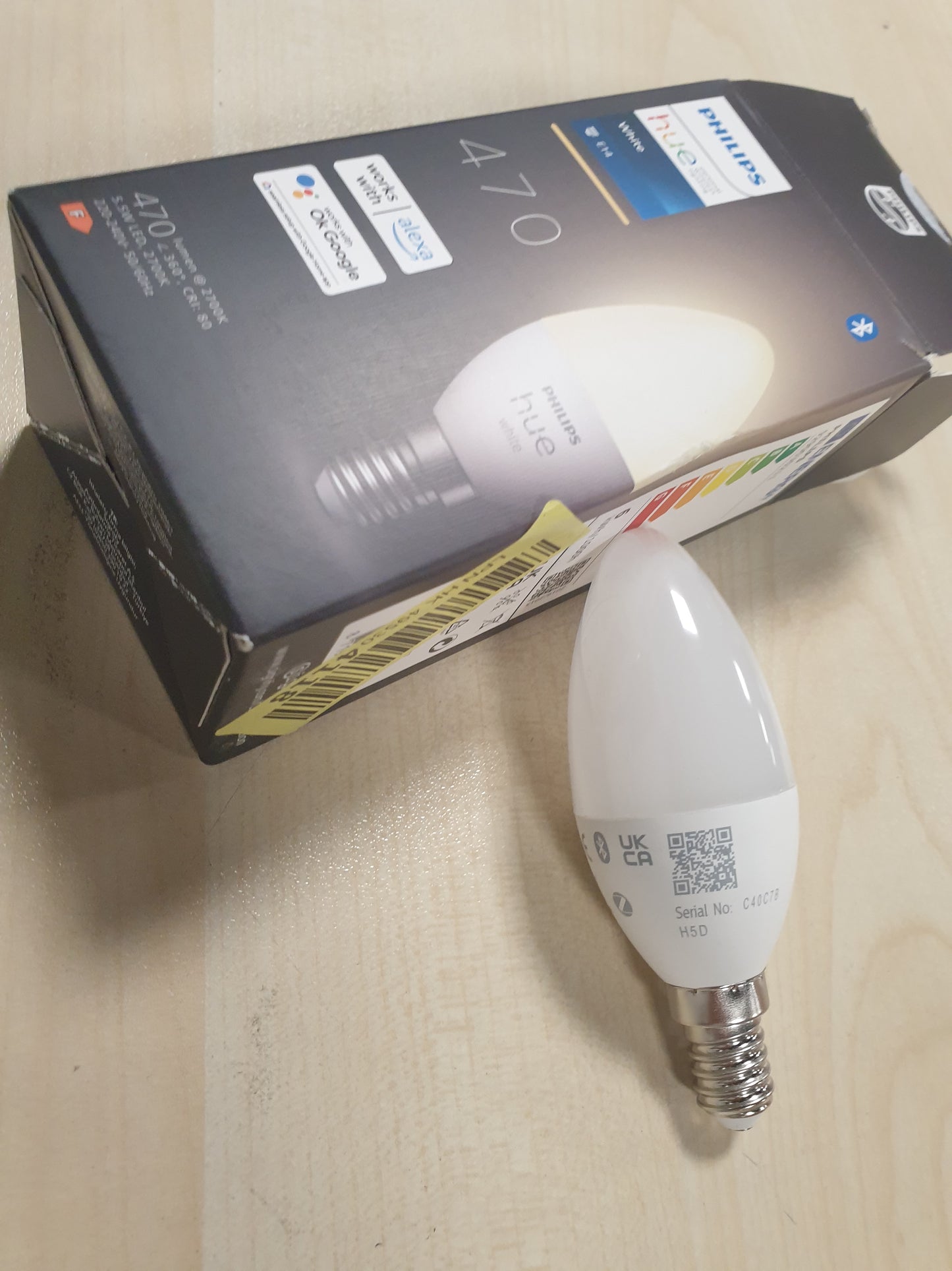 227385 - PHILIPS HUE Qirinj E14, 470lm, me errësim, dritë e bardhë e ngrohtë, e kontrollueshme me aplikacionin, 1 pako