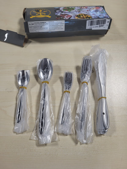 168525 - HUNNYCOOK Set 30 Copësh Takëmesh të Çelikut Inox për 6 Persona me Doreza Lineare, Përfshin Thikë, Pirun dhe Lugë, i Sigurt për Lavastovilje - i Përshtatshëm për Shtëpi, Restorant, apo Festë