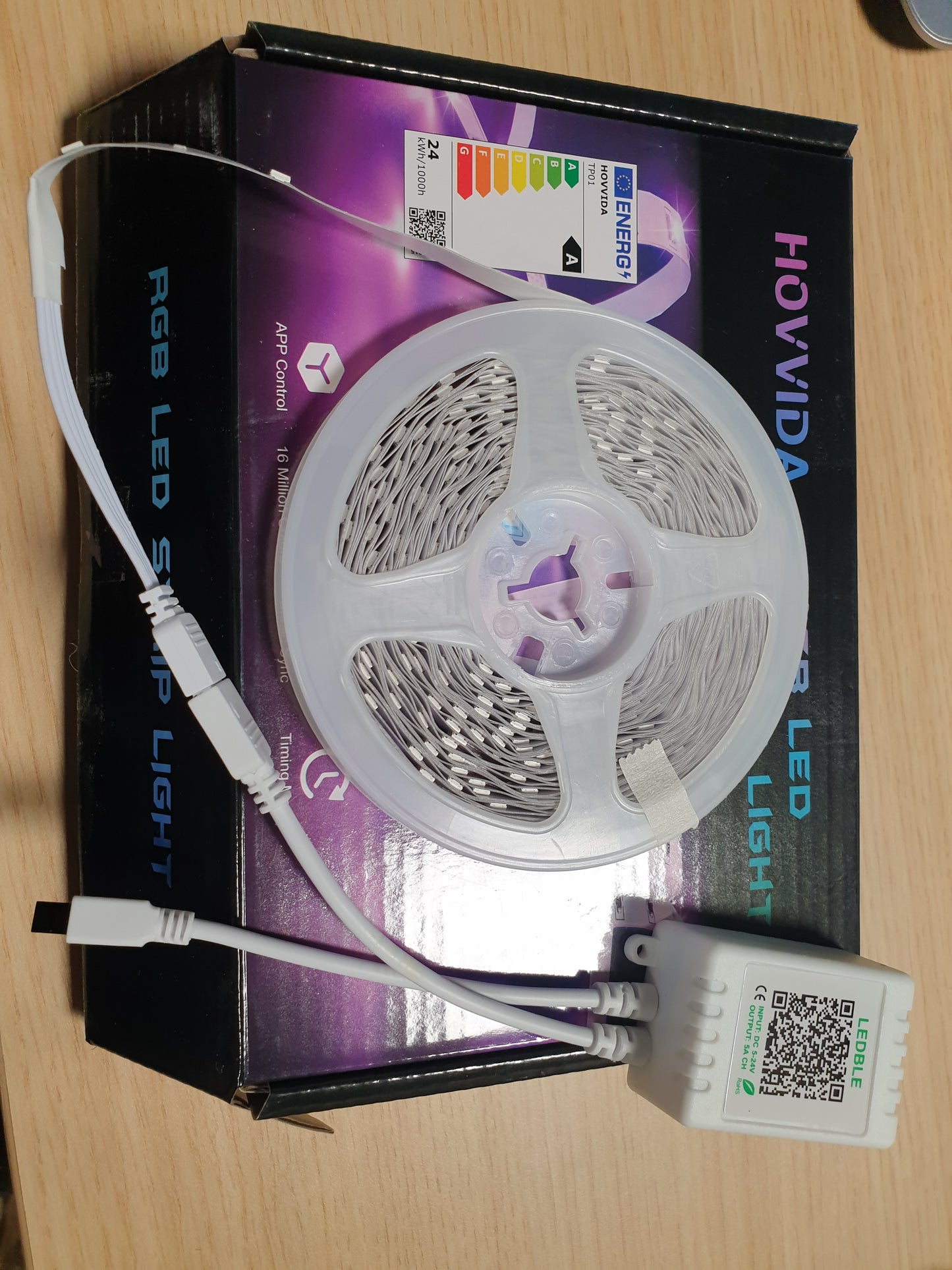 210995 - HOVVIDA Shirit LED 10M, 1x10M, 30 LED/metër, 24V RGB, 300 LED, i Kontrollueshëm Nga Aplikacion dhe Telekomandë, Sinkronizim Muzikor, Modalitet Kohëmatësi, për Dhomë Gjumi, Dhomë Lojërash, Festë, Festival