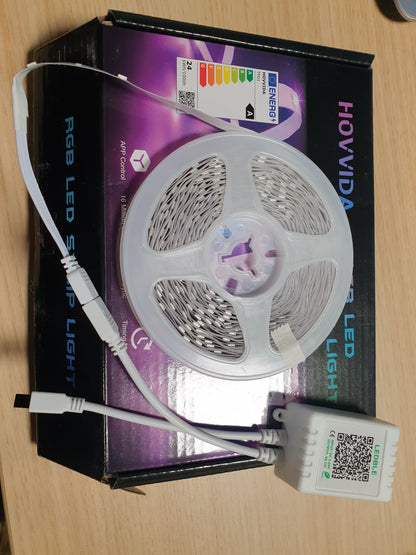 210995 - HOVVIDA Shirit LED 10M, 1x10M, 30 LED/metër, 24V RGB, 300 LED, i Kontrollueshëm Nga Aplikacion dhe Telekomandë, Sinkronizim Muzikor, Modalitet Kohëmatësi, për Dhomë Gjumi, Dhomë Lojërash, Festë, Festival