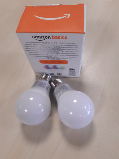 179427 - AMAZON BASICS Llambë LED Inteligjente që Ndryshon Ngjyrë, E27, 8W (Ekuivalente me 60W), Funksionon Vetëm me Alexa, Pako Me 2, Shumëngjyrëshe