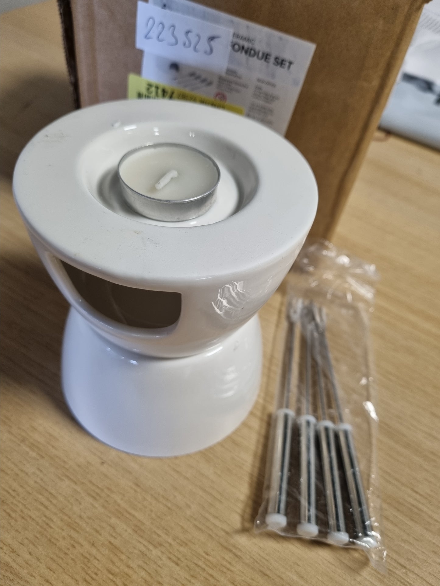 223525 - JOEJI Set Fondue Çokollate, Qeramike, Set Fondue Djathi, Qiri dhe Pirun