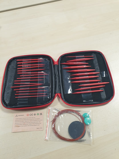 200049 - COOPAY Set Gjilpërash Thurjeje Rrethore të Ndërrueshme 3.0-10.0mm, Alumini, me Qese Ruajtjeje, Madhësi 40cm/60cm/80cm/100cm, e Kuqe Mat