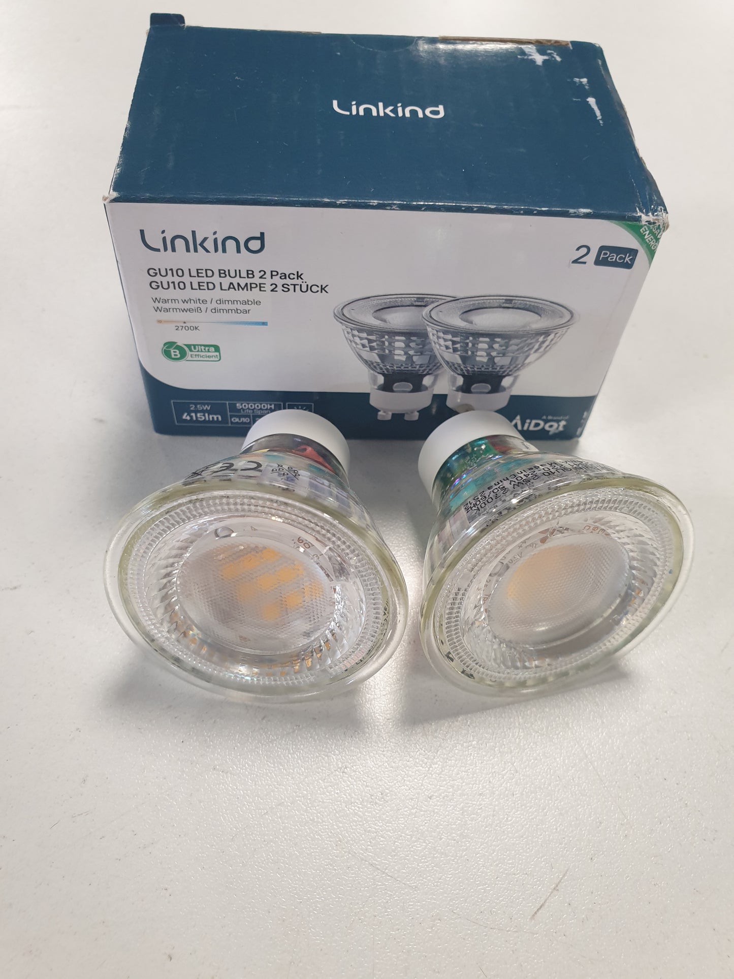 229818 - LINKIND Llambë LED GU10, 2.5W (zëvendëson 50W), 2700K e bardhë e ngrohtë, 415lm, kënd rrezatimi 90°, pako me 2 copë