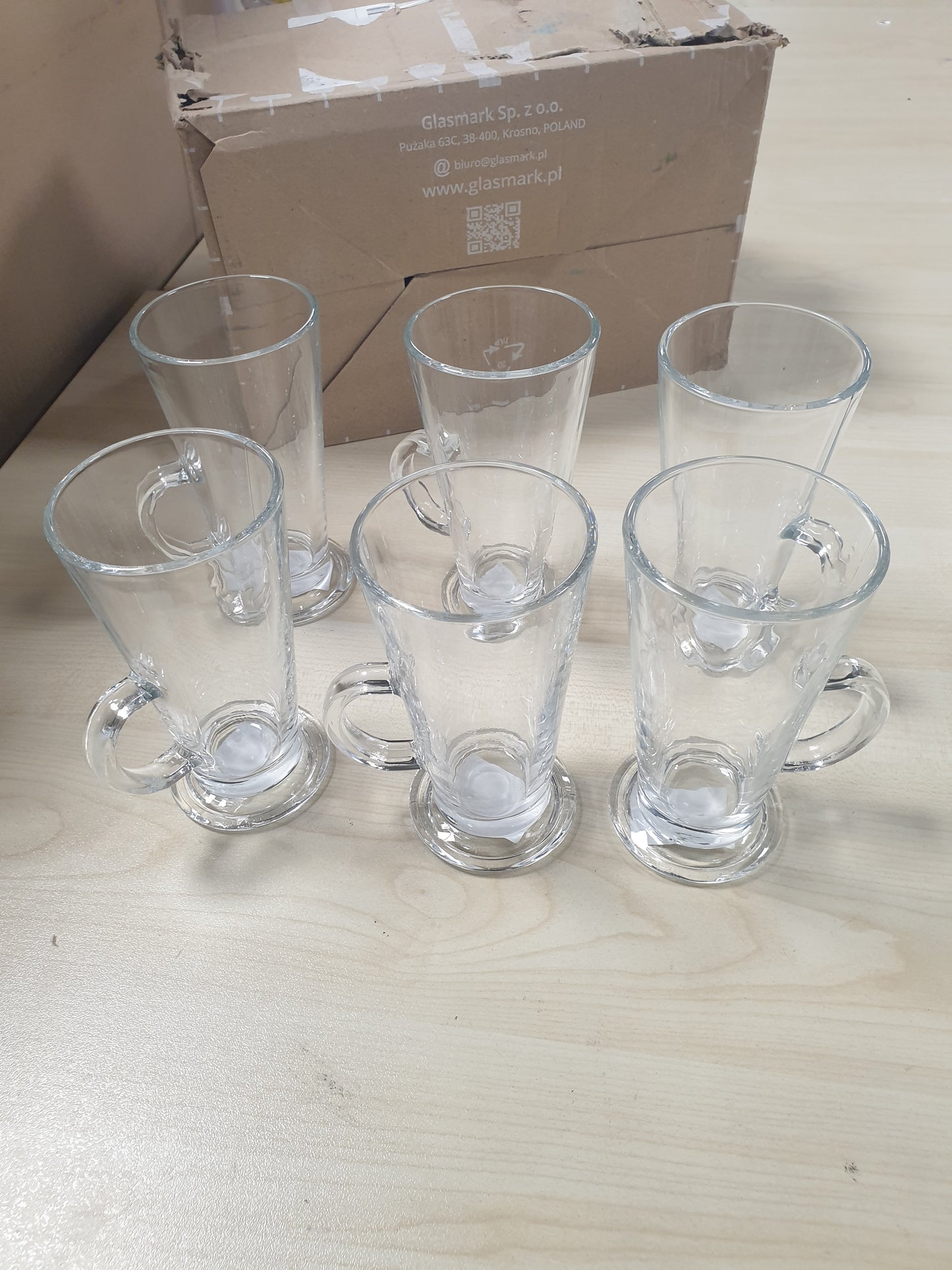 222212 - GLASMARK KROSNO 1992 - Set Gotash për Kafe me Doreza dhe Lugë, 6 Copë, 250 ml, Gota Qelqi, Të Mundshme për Lavatriçe