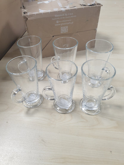 222212 - GLASMARK KROSNO 1992 - Set Gotash për Kafe me Doreza dhe Lugë, 6 Copë, 250 ml, Gota Qelqi, Të Mundshme për Lavatriçe