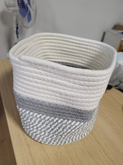 220234 - Shportë për mbjellje me litar pambuku të endur, vazo lulesh, enë ruajtjeje, organizator për mbjellje, 20cm x 20cm, Bezhë