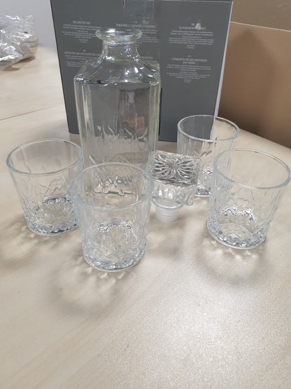 251299 - BARCRAFT Set Dhurate për Dekanter Uiski dhe Gotë, 5 Pjesë, Dekanter 900ml me Tapë Silikoni dhe 4 Gota, 26 x 10 x 24cm