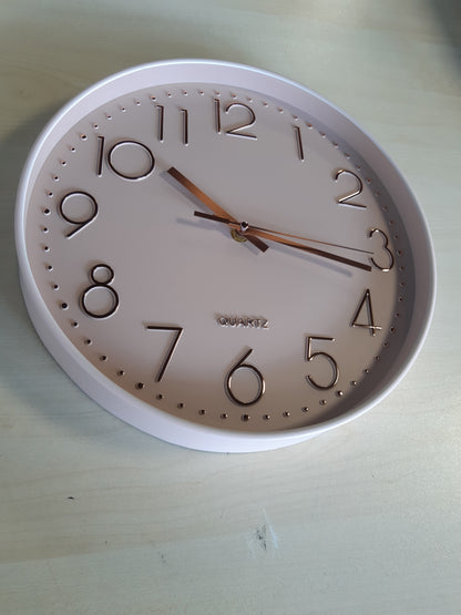215997 - CHEDIN Orë muri e rrumbullakët 30 cm, orë muri moderne me kuarc e heshtur, mekanizëm ore e heshtur (rozë/ari rozë)