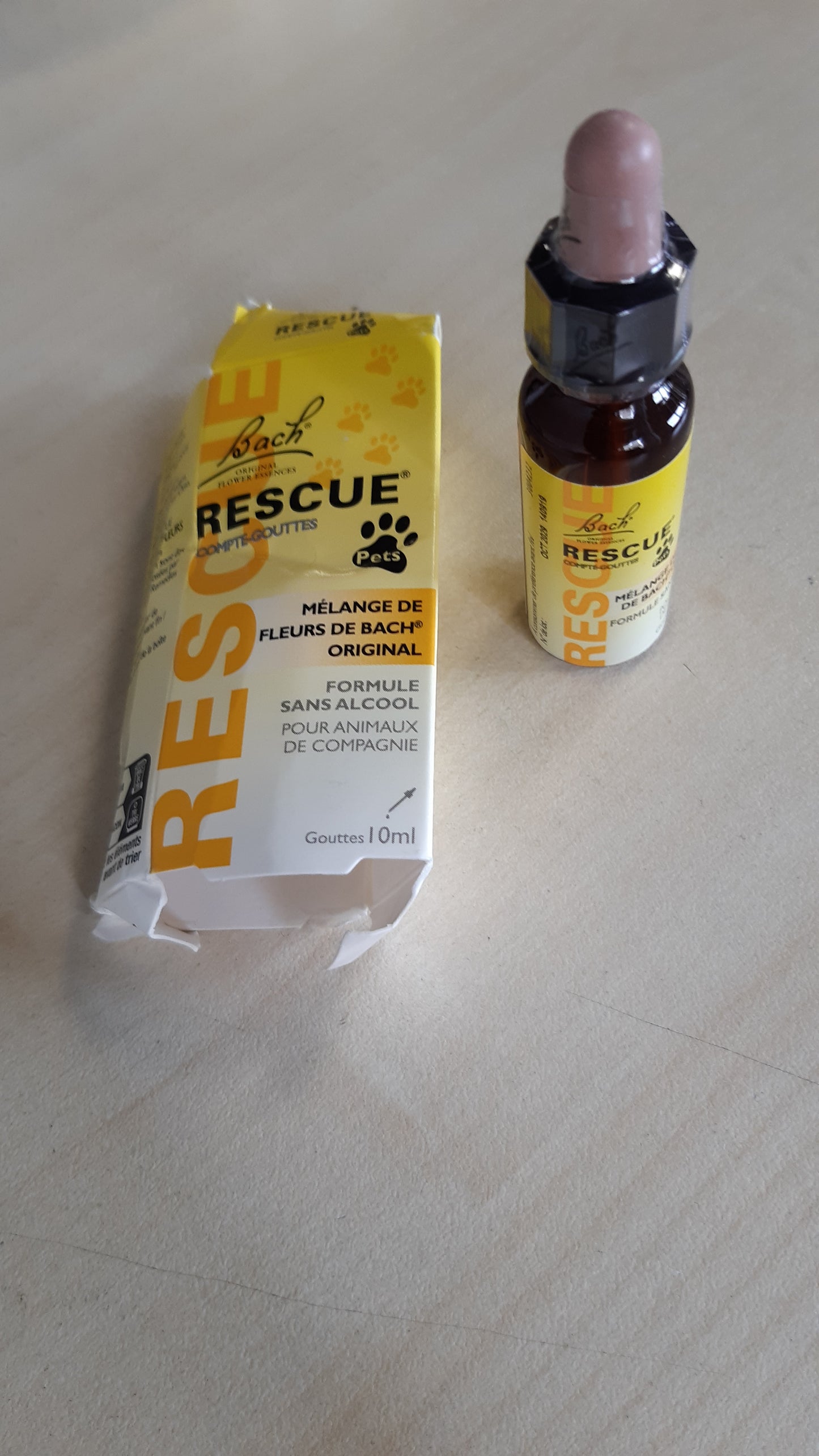 186366 - RESCUE PETS Shishe me Pika për Qetësi Shpirtërore të Kafshëve Shtëpiake, Vegan, Shtesë Ushqimore, Ngjyra e Verdhe, Kapacitet 10ml