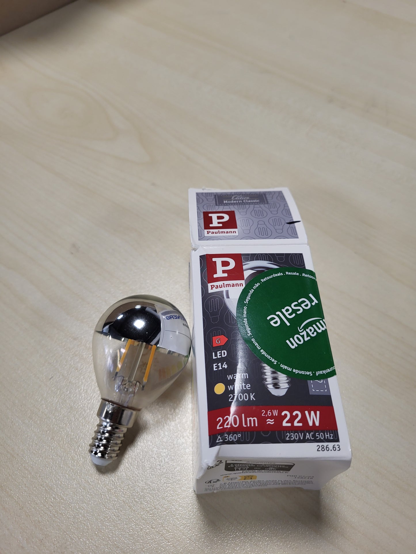258275 - PAULMANN 28663 Llambë LED me filament, 2.6W, Sipërfaqe me pasqyrë, Argjend, 2700K, E14