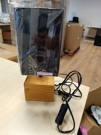 221649 - REALITY LEUCHTEN Llambë tavoline Woody R50171080, metal i zi mat, bazë druri, hije pëlhure e zezë/e artë, pa 1 llambë E27