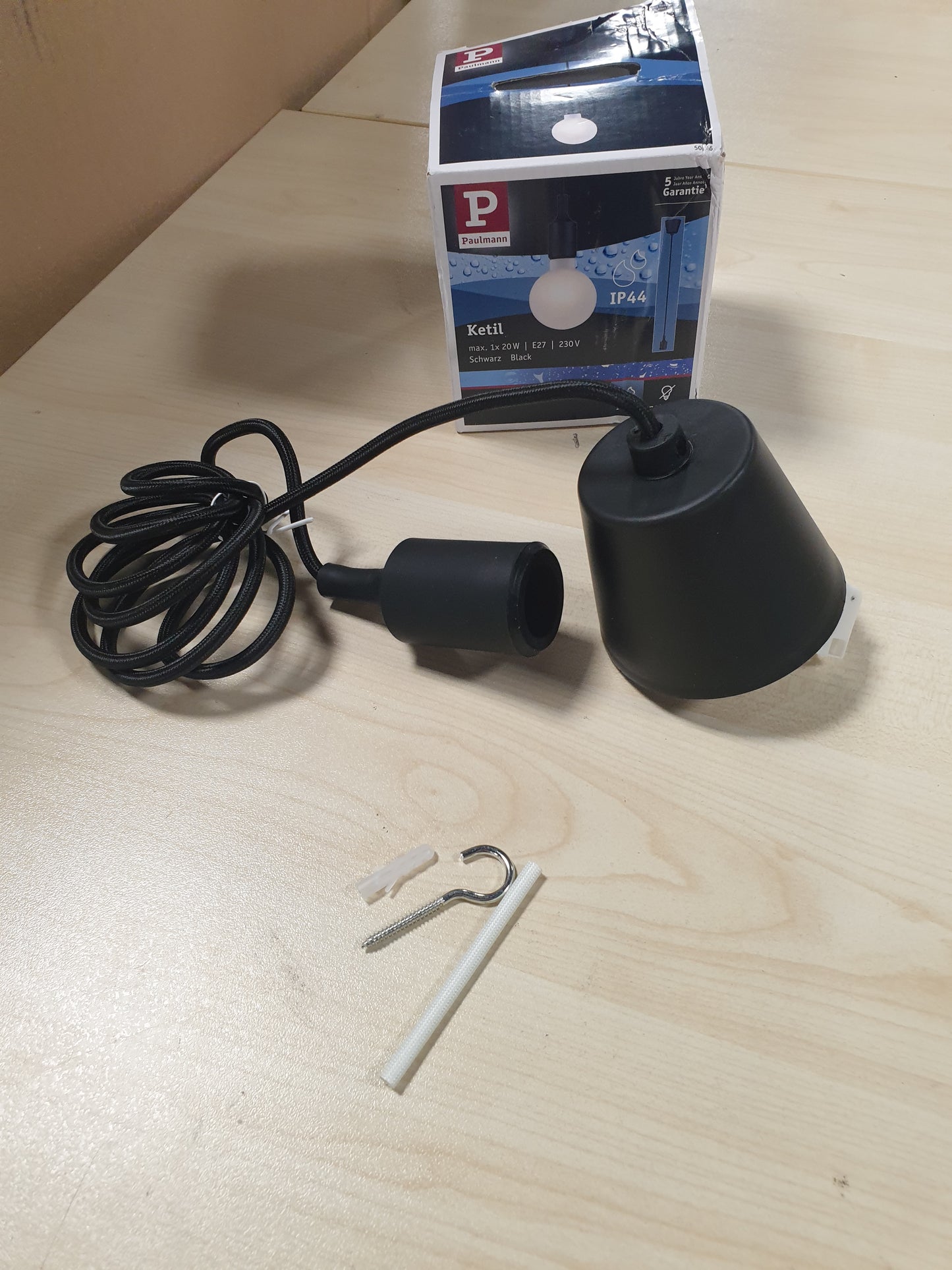 223463 - PAULMANN Llambë Varëse 50346 Neordic Ketil, 1 Llambë, Mbrojtje nga Spërkatjet IP44, Maks. 20W, E zezë, Llambë Tavani, Silikon, Plastikë, E27