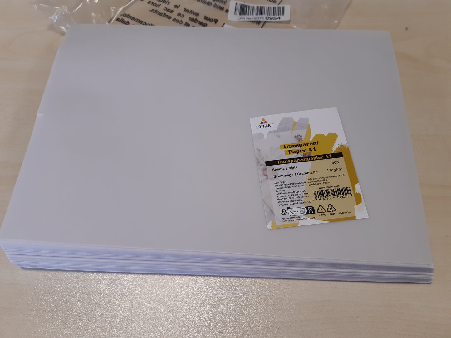 247023 - TRITART Letër Transparente e Printueshme e Bardhë DIN A4 - 290 Fletë 100g/m²